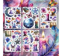 Paquete de pegatinas grandes # Enchanted Elements: una colección mágica de símbolos místicos y vibrantes caprichosos HANATABA calcomanías de vinilo de estilo vintage para pared y portátil