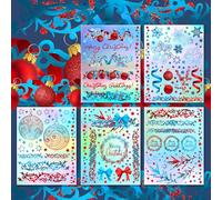 Paquete de pegatinas holográficas # Bolas de Navidad y copos de nieve Composición HANATABA Vintage Art Deco Estilo Pared Portátil Grande Vinilo Holograma Pegatinas