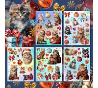Paquete de pegatinas holográficas # gatos con regalos de Navidad HANATABA Vintage Art Deco estilo pared portátil grande vinilo holograma pegatinas