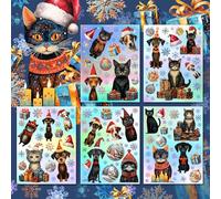 Paquete de pegatinas holográficas # gatos y perros con regalos de Navidad arte ingenuo HANATABA Vintage Art Deco estilo pared portátil grande vinilo holograma pegatinas