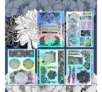 Paquete de pegatinas holográficas # ramos de flores monocromáticas HANATABA Vintage Art Deco estilo pared portátil grande vinilo holograma pegatinas