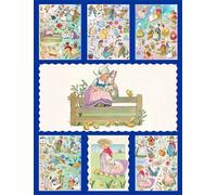 Paquete de pegatinas holográficas # rural niños conejito pollitos niños libro ilustración dibujos animados HANATABA Vintage Art Deco estilo pared portátil grande vinilo holograma pegatinas Pascua