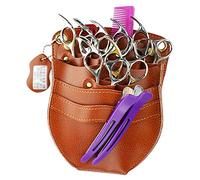 Paquete de peluquería， Funda de Cuero for Tijeras Estilista con cinturón, Bolsa Herramientas peluquería for Peluquero y(Brown)