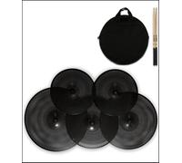 Paquete de platillos de bajo volumen, juego de platillos silenciosos de 14 pulgadas, 16 pulgadas, 18 pulgadas, 20 pulgadas (5 piezas, negro) | Incluye bolsa de platillos gratis