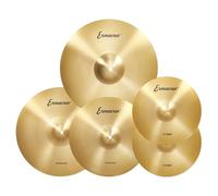 Paquete de platillos, juego de 5 platillos de tambor, platillos de 14 pulgadas (un par), platillos de choque de 16 y 18 pulgadas, platillos de viaje de 20 pulgadas para tambores (dorado, estilo 1-14