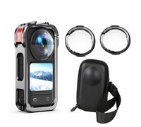 Paquete de protección 3 en 1 para jaula de metal Insta 360 X6/funda de transporte (para jaula + tapa de lente), paquete de 2 protectores de lente de vidrio óptico, funda protectora portátil para