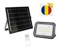 Paquete de proyector LED PNI GreenHouse WS50 PRO de 50 W con panel solar de 6 W y bandera adhesiva incluida.