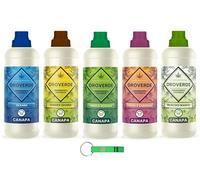 Paquete de prueba de suavizante OROVERDE - Suavizante concentrado con aroma a cáñamo, fórmula concentrada, rica en aceites vegetales, 30 lavados, 5 x 750 ml + llavero Beni Culinari gratuito