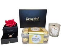 Paquete de regalo para cabello con collar de corazones en 100 idiomas I Love You - En Caja de regalo de lujo con rosa eterna - Caja de regalo para ella con chocolate