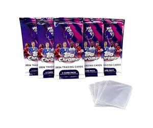 Paquete de tarjetas de fútbol Topps Chrome Premier League 2026, 5 paquetes sellados de fábrica (20 tarjetas en total) + 10 fundas de centavo, tarjetas coleccionables EPL para coleccionistas