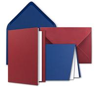 Paquete de tarjetas DIN A6 + C6 en rojo oscuro y azul oscuro - 30 tarjetas dobles y 30 sobres - Con 50 hojas plegables - Juego de tarjetas con sobres incluye caja de regalo