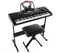 Paquete de teclado electrónico de 61 teclas con auriculares, micrófono, soporte, taburete y fuente de alimentación. Los teclados electrónicos (paquete de 1)