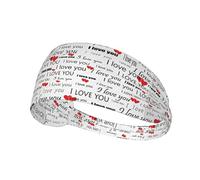 Paquete de un paquete de 1 diadema elástica cómoda para ejercicio con texto en inglés "I Love You Words With Hearts", banda atlética de 4.3 x 13.4 pulgadas, suave y transpirable