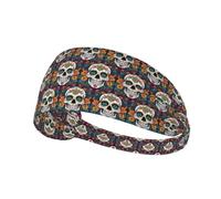 Paquete de un paquete de una cómoda diadema elástica para ejercicio con estampado de calavera floral, banda atlética de 4.3 x 13.4 pulgadas, suave y transpirable