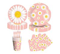 Paquete de vajilla de celebración, juego de vajilla floral de melocotón, platos coordinados, vasos, servilletas, tenedores, configuración de almuerzo de cumpleaños, paquete de vajilla floral de fácil