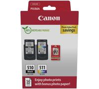 Canon + 10x15 cm Fotopapier 50 Blatt Value Pack negro / varios colores / Blanco Original PG-510+CL-511