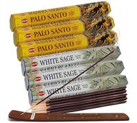 Paquete de varillas de incienso de salvia blanca y varillas de incienso Hem De Palo Santo con soporte para incienso, kit para difuminar, fraganci