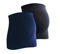 Paquete doble de banda abdominal para el embarazo. Contenido: 2 bandas abdominales - Bandas abdominales para embarazadas - Calentador de espalda y alargador de camisetas, azul oscuro/negro, M-L