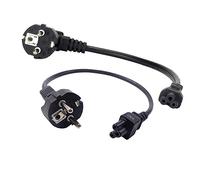 Paquete económico: cable de alimentación extremadamente corto/cable de alimentación con enchufe de protección de contacto a conector de trébol de 30 cm y enchufe de protección de contacto en ángulo a