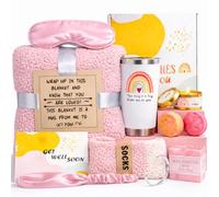 Paquete Get Well Soon Care, cesta de regalo de 12 piezas para amigos enfermos después de la cirugía, caja de regalo para ella con manta rosa