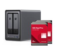 Paquete NAS UGREEN DXP2800 con 8 TB WD Red Pro NAS con 2 discos duros WD Red Pro de 4 TB, 3,5 pulgadas y SATA incluidos