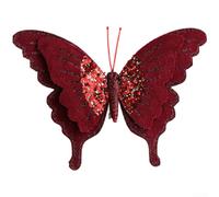 Paquete triple de clips de lazo de terciopelo con lazo de doble capa y clip seguro para árbol de vacaciones y decoración del hogar de temporada (rojo vino)