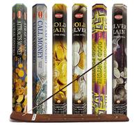 Paquete variado de 29 varillas de incienso Hem y soporte para varillas de incienso con 6 fragancias para el dinero y la buena suerte.