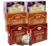 Paquete variado de conos y soportes de incienso Chandan de lavanda y mbar de Hem Trumiri Insense Insence