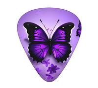 Paquete variado de púas de guitarra, bordes lisos, patrones duraderos y claros, 3 opciones de grosor, bonitas mariposas moradas