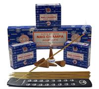 Paquete variado de varillas de incienso Nag Champa de 100 g y conos con soporte para quemador de Satya Incense Trumiri de 100 g para difuminar y