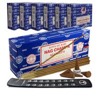 Paquete variado de varillas de incienso Nag Champa de 250 g y conos con soporte para quemador de Satya Incense Trumiri de 250 g para difuminar y
