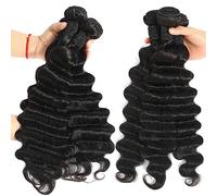 Paquetes de cabello Color natural Negro Suelto Onda profunda Paquetes de cabello humano 100% Remy Tejido peruano 1/3/4 Extensiones de cabello Trama Extensiones de cabello corto(10inches (1 Bundle))