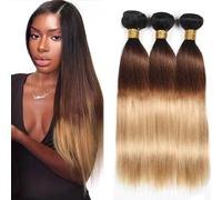 Paquetes de cabello humano 1b4/27 ombre, rubio, recto, extensiones de cabello humano, cabello real, cabello real, doble trama, paquetes de 22, 24, 26 pulgadas