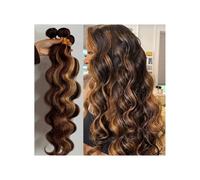 Paquetes de cabello humano, 3 extensiones de cabello brasileño Remy ondulado 20 a 81 cm - P4/27 con reflejos castaño miel(28 28 28Inch)