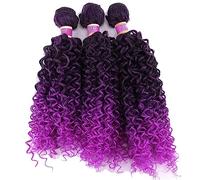 Paquetes de Cabello Humano 3 Hair Bundles Synthetic High Temperature Fiber Curly Hair Kinky Curly Hair Weave synthetic Curly wavy Hair Extensions for Women Extensiones de Cabello(M1-Purple,16 inches 3