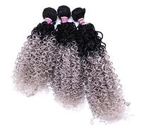 Paquetes de Cabello Humano 3 Hair Bundles Synthetic High Temperature Fiber Curly Hair Kinky Curly Hair Weave synthetic Curly wavy Hair Extensions for Women Extensiones de Cabello(T1B-Grey,16 18 20 inc