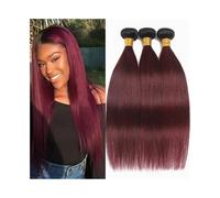 Paquetes de cabello humano, Extensiones de cabello humano color borgoña, tejido virgen brasileño liso(12inches 1pc)