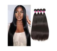 Paquetes de cabello humano liso de 10 a 32 pulgadas, 4 paquetes de cabello brasileño grueso y completo, extensiones de cabello Remy for mujeres, negro natural(22 22 22 22)