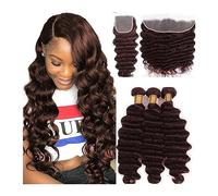 Paquetes de cabello humano Mechones de cabello humano ondulado del cuerpo marrón con cierre n. ° 4, mechones de ondas profundas sueltas marrones, mechones de cabello Remy ondulado con cierre Paquetes