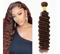 Paquetes de Cabello Humano Ondulado Profundo Color Marrón Oscuro, 1 Paquete | Extensiones de Cabello Virgen Brasileño sin Procesar para Mujeres, con Doble Tejido, Sensación Sedosa,26inch