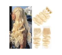 Paquetes de cabello humano, Paquetes de cabello humano brasileño ondulado con encaje frontal, rubio 613(18inch)