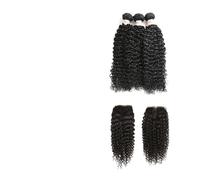 Paquetes de cabello humano Paquetes de cabello rizado Remy negro natural con cierre Paquetes de cabello ondulado brasileño Remy de 10-30 pulgadas 3/4 Paquetes de rizado rizado Extensiones de cabello(F