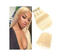 Paquetes de cabello humano, Paquetes de cabello rubio liso 613 con cierre, raya al medio y encaje frontal 10 a 30 pulgadas(10inch)