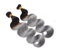Paquetes de cabello humano Paquetes de onda de cuerpo plateado 100% cabello humano 1/3 PCS Ombre Grey Extensiones de cabello de dos tonos Paquetes de cabello humano Remy Extensiones de cabello(1PC 26i