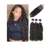 Paquetes de cabello humano Paquetes de ondas de agua con cierre Extensiones de cabello humano Paquetes de cabello Remy rizado ondulado de Malasia con cierre de encaje 4x4 Color natural Paquete de cabe