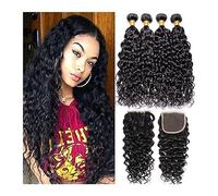 Paquetes de cabello humano Paquetes de ondas de agua de cabello humano virgen brasileño 12A con cierre Paquetes de cabello humano rizado húmedo y ondulado húmedo y ondulado con cierre Extensiones de c