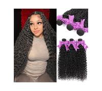 Paquetes de cabello humano rizado de 10 a 32 pulgadas, paquetes de cabello brasileño de ondas profundas, extensiones de cabello Remy, color natural(14 16 18)