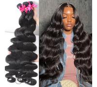 Paquetes de Cabello Paquete de onda del cuerpo tejido 100% cabello humano paquetes brasileños extensión de cabello largo crudo Tissage ondulado y húmedo Extensiones de Cabello(REMY HAIR_36 36 36 36)