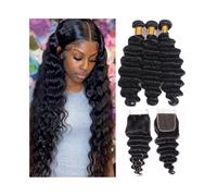 Paquetes de cabello Paquetes de cabello humano con cierre suelto ondas profundas brasileño parte libre encaje suizo 4×4(22 22 22+Closure20)