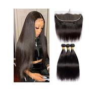 Paquetes de cabello Paquetes de cabello humano liso 12 a 32 pulgadas con parte frontal, libre, extensiones Remy brasileño encaje transparente HD 13 x 4(30 30 30 with 22)